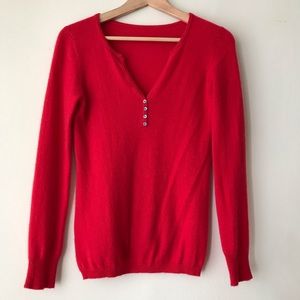 cherry red soft cashmere henley sweater